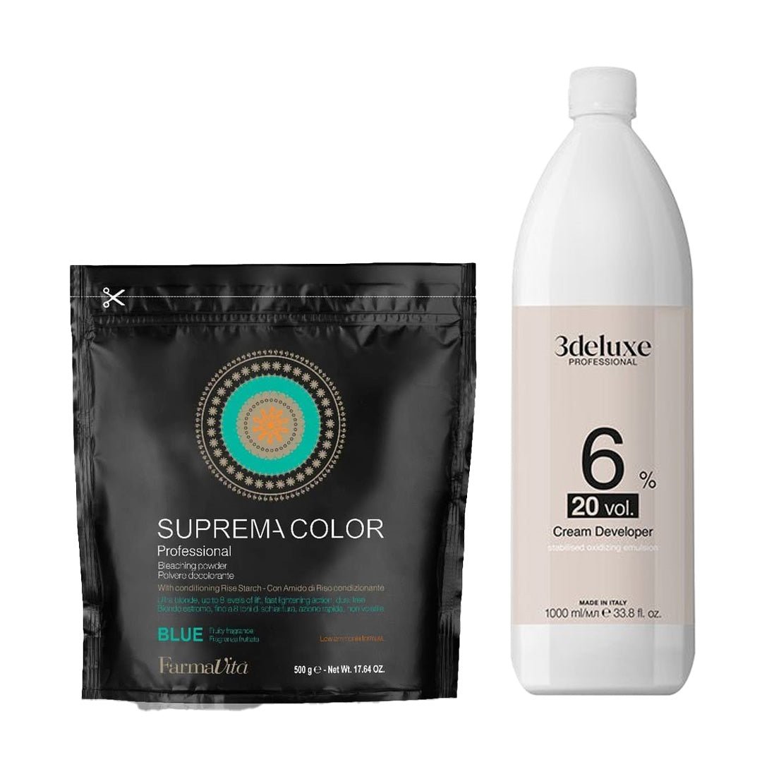FarmaVita Suprema Color Blue Bleach Powder 500g + 3deluxe Professional Professional Cream Developer 20V 1000ml