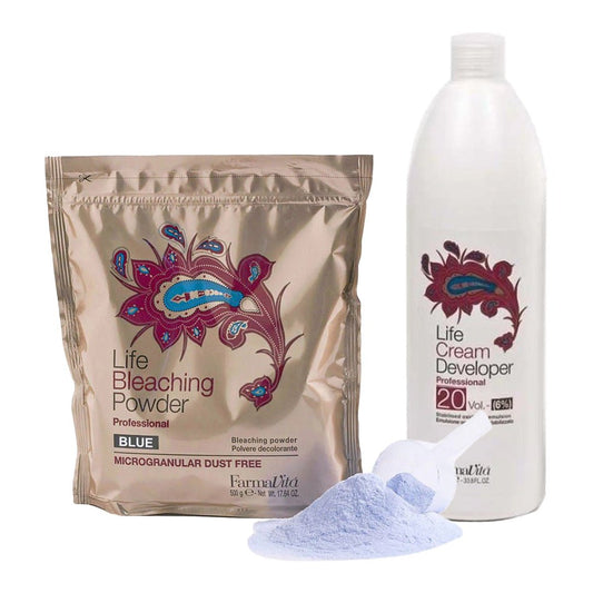 FarmaVita Bleaching Bundle Life Blue Powder + Life 6% Cream Developer 1000ml