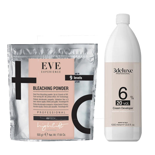 FarmaVita Eve Experience Highlift Bleaching Powder Aluminium Bag 500g + 3deluxe Professional Professional Cream Developer 20V 1000ml