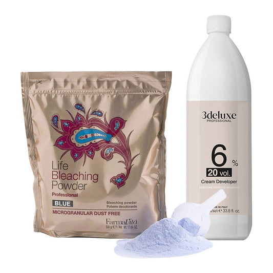 FarmaVita Life Bleaching Powder Blue Aluminium Bag + 3deluxe Professional Professional Cream Developer 20V 1000ml