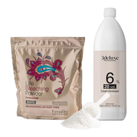 FarmaVita Life Bleaching Powder White Aluminium Bag + 3deluxe Professional Professional Cream Developer 20V 1000ml