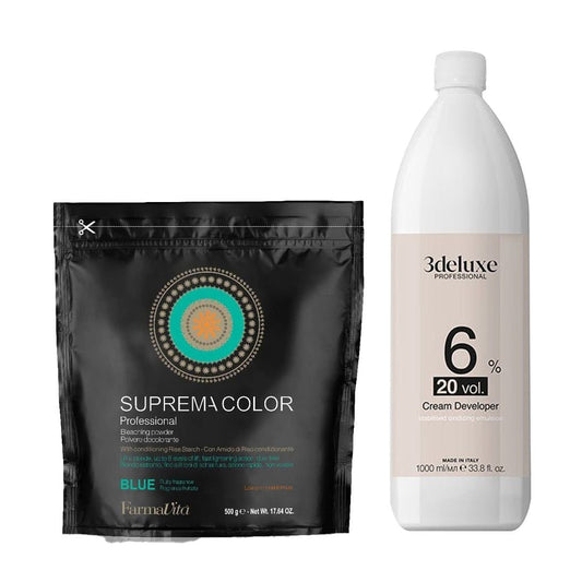FarmaVita Suprema Color Blue Bleach Powder 500g + 3deluxe Professional Professional Cream Developer 20V 1000ml